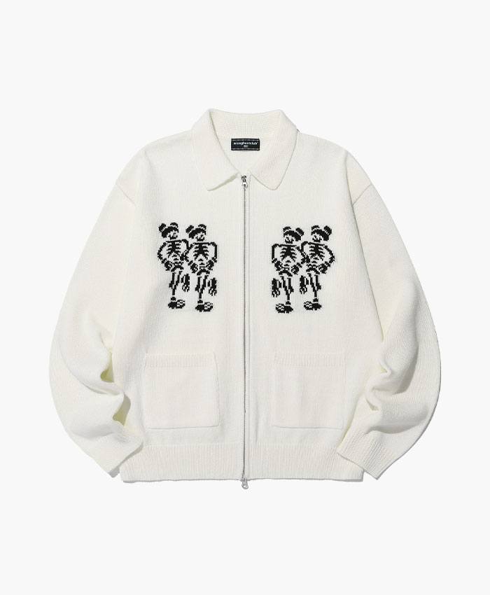 DANCING SKELETONS ZIP POLO KNIT[WHITE]